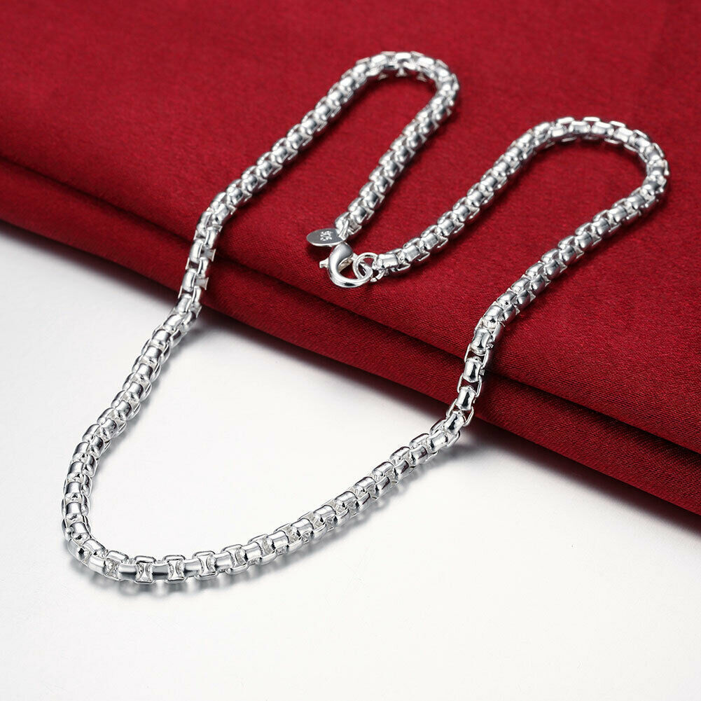 18″-24″ Mens Womens 925 Sterling Silver 4mm Smooth Round Box Link Chain Necklace