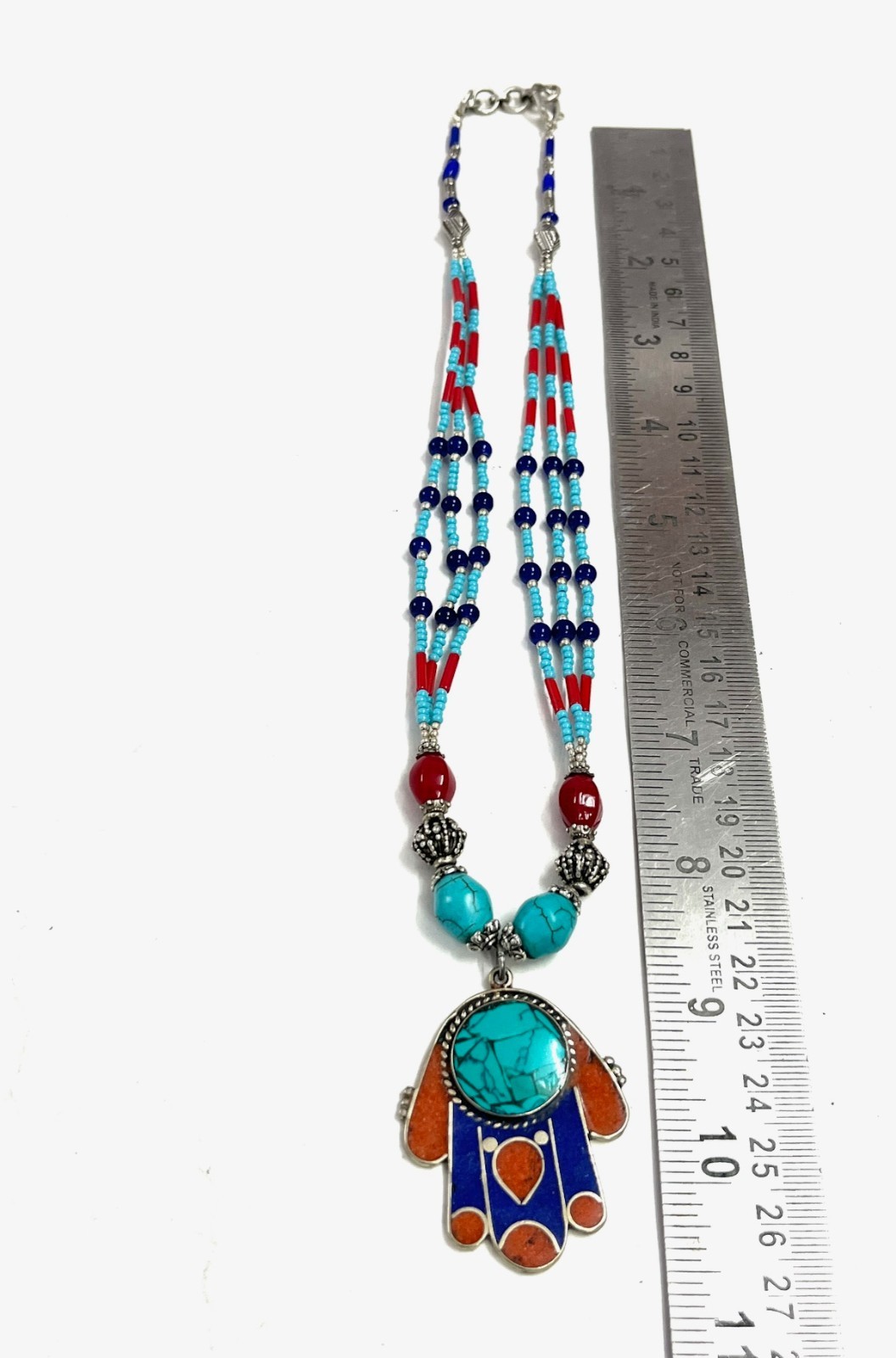 Turquoise Lapis Coral Gemstone Tibetan Pendant Necklace Jewelry, 18 Inc Adjs