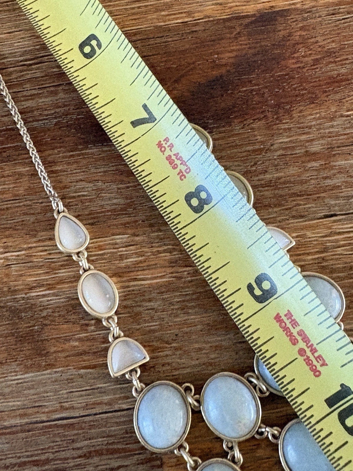 Lucky Brand Necklace Gold Tone Pale Blue Cabochon Statement Bib Pendant 15 in