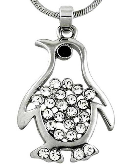 Beautiful Penguin Pendant Necklace Clear Crystals 21″ Rhodium Plated Gift Boxed