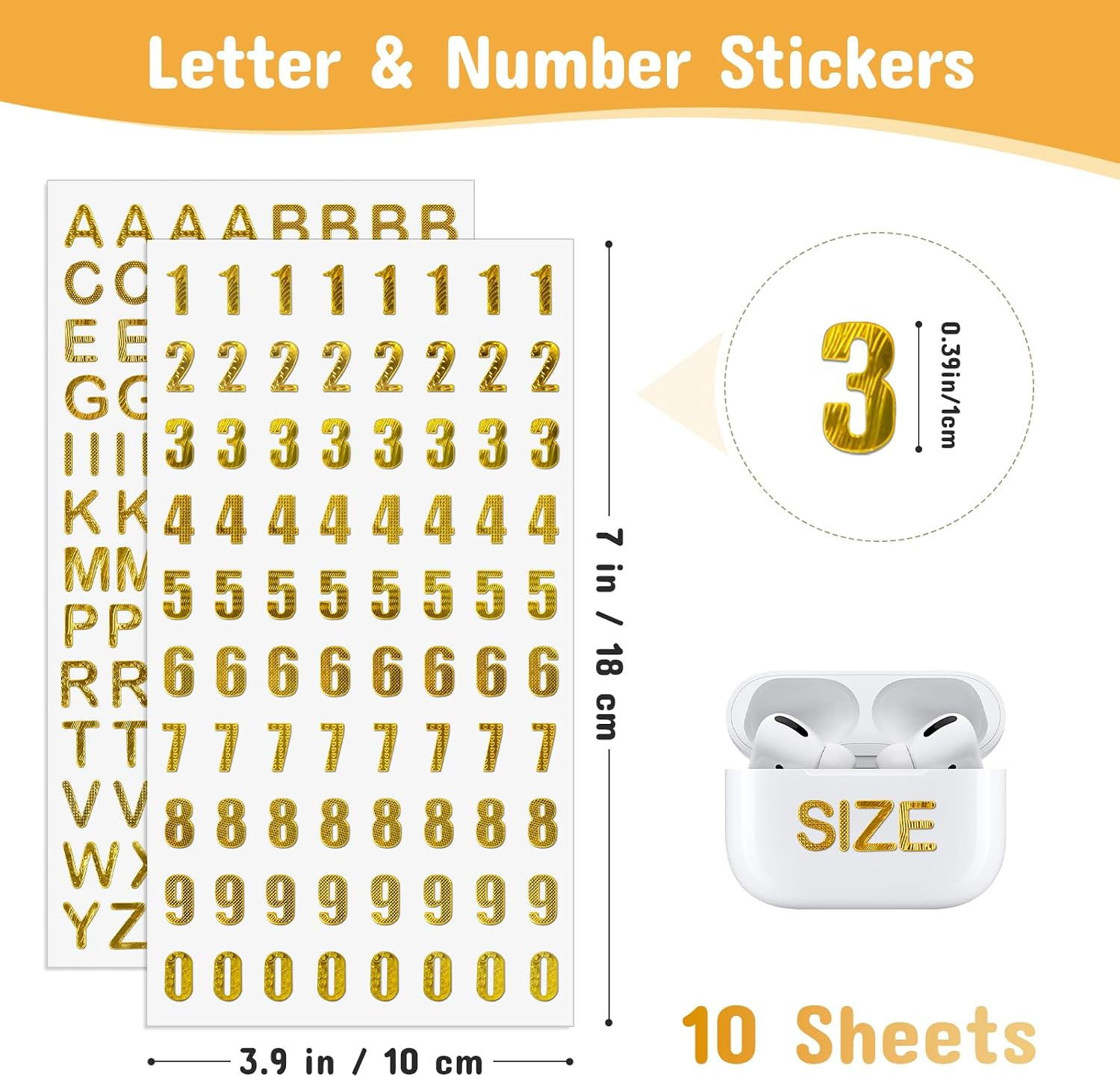 Gold Alphabet & Number Stickers, Small Glitter Self Adhesive (10 Sheets) | Ideal