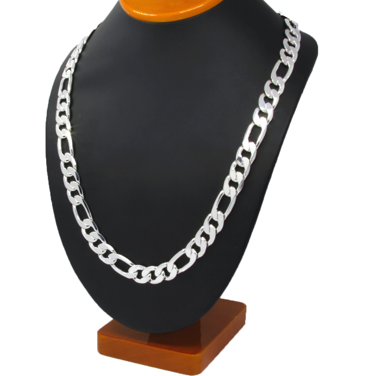 Men Silver Plated 3mm To 12mm Figaro Link Necklace Chain 24 Or 30 Inch