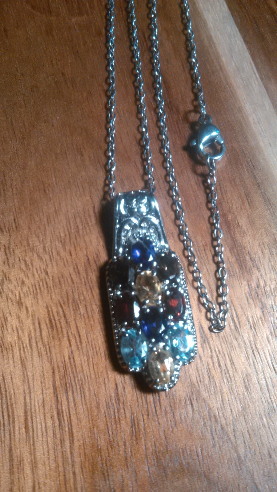 Multi-Gemstone Cluster Design Stainless Steel Pendant Necklace