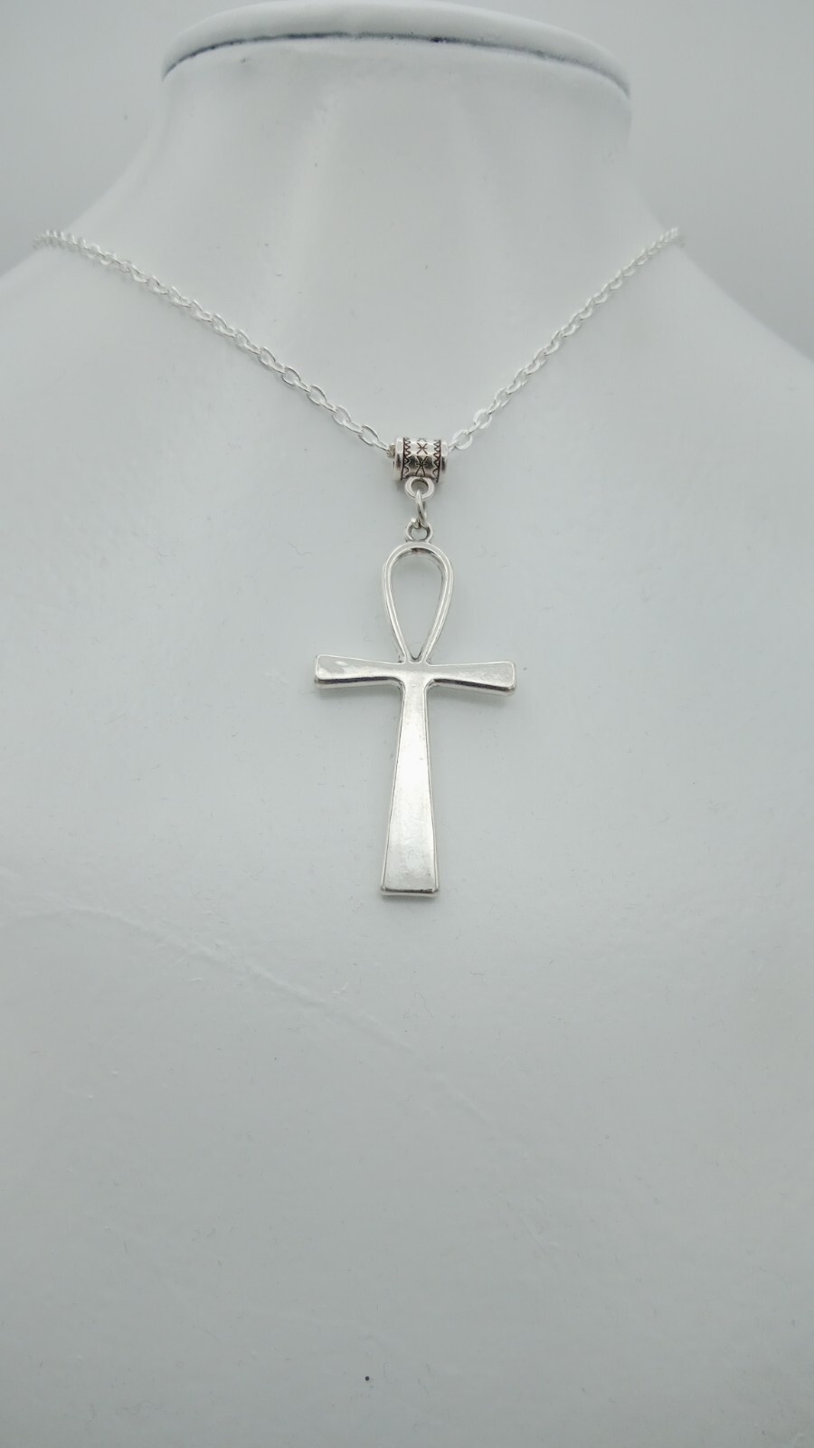 Ankh Necklace Large Key of Life CROSS Pendant Big Goth Rock Vintage silver tone