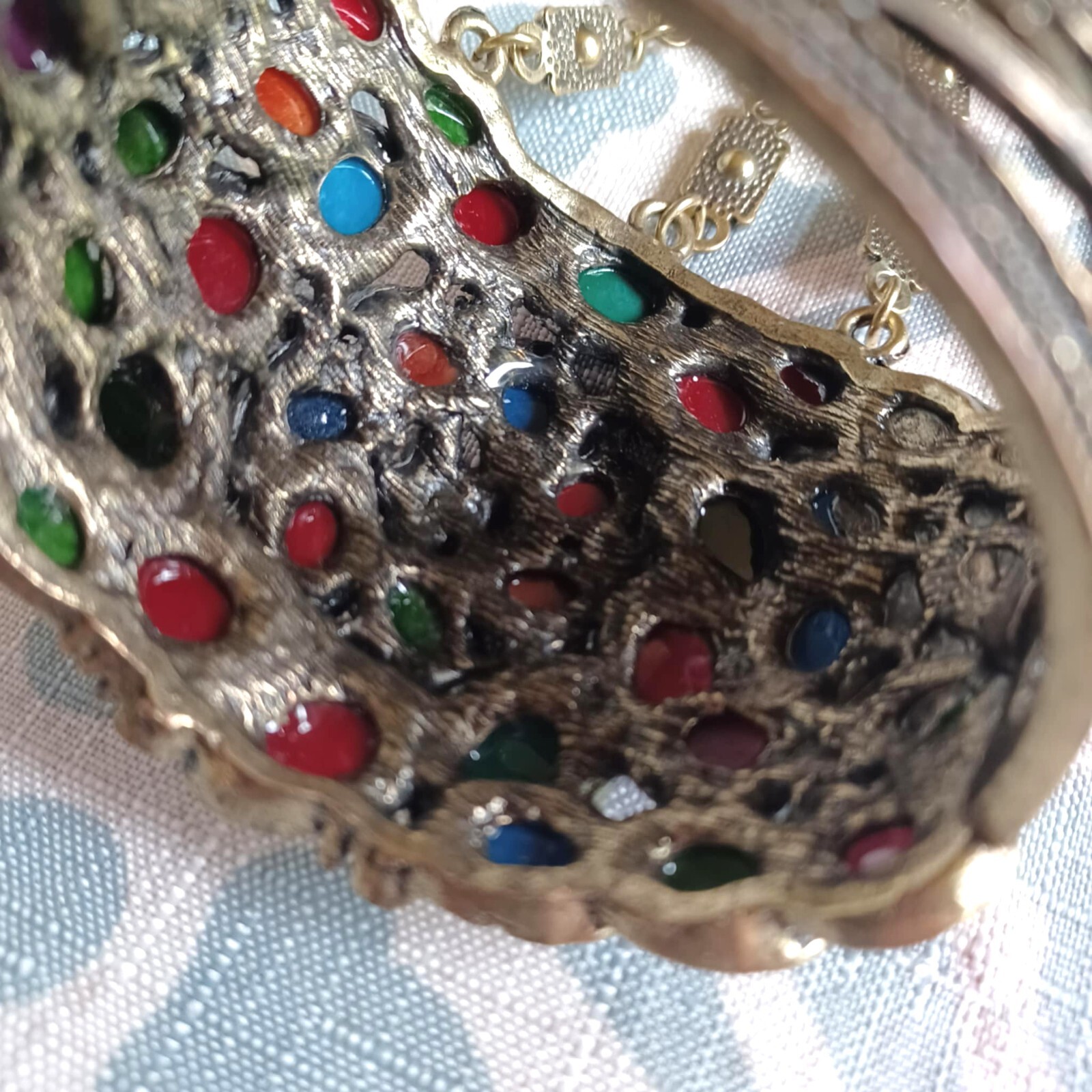 Bold Color Cuff Bracelet Chained to Ring Spring Hinge Clasp MUST SEE BEAUTIFUL!!