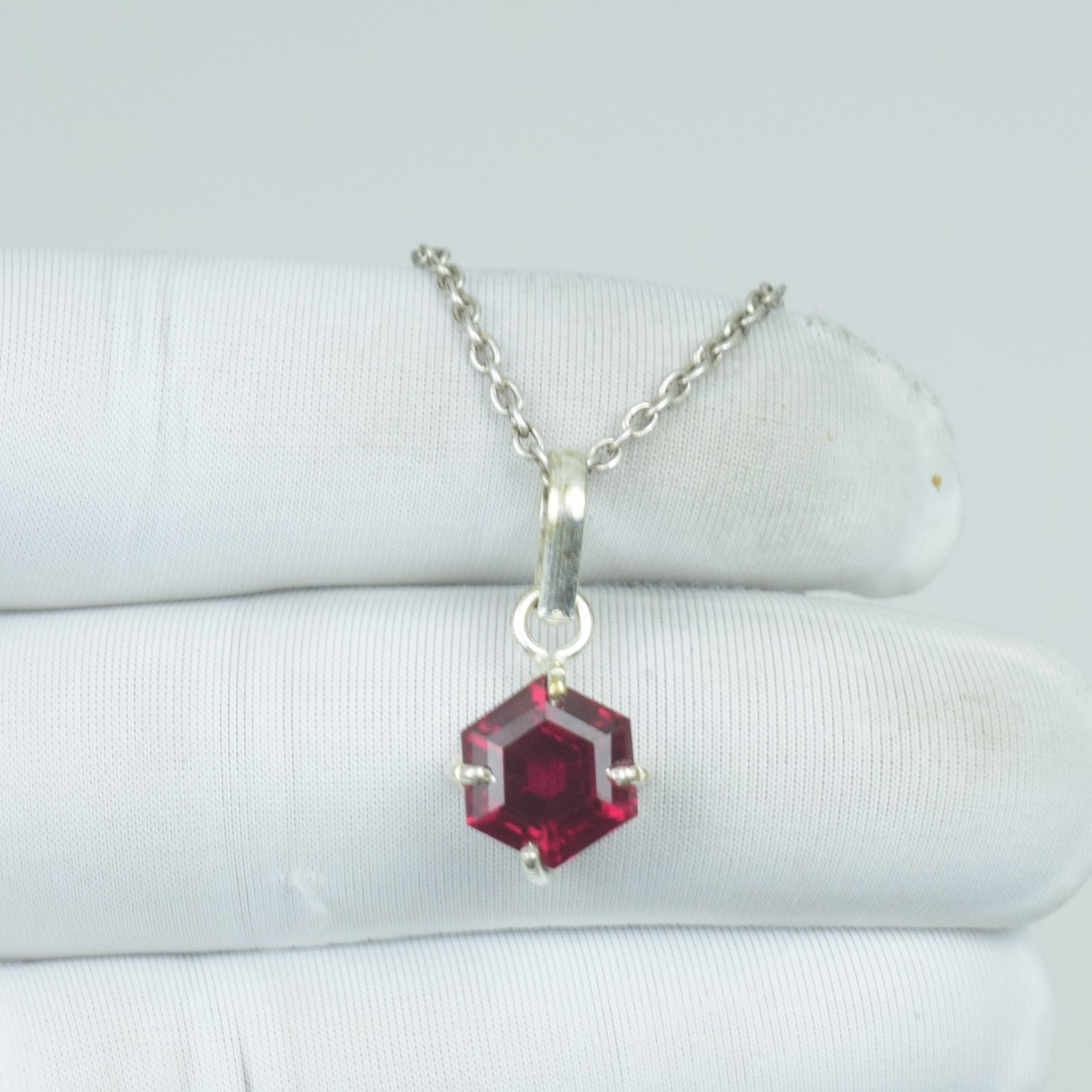 Beauty Hexagon Red Ruby Necklace, July Birthstone Gift For Her Pendant Jewelry,