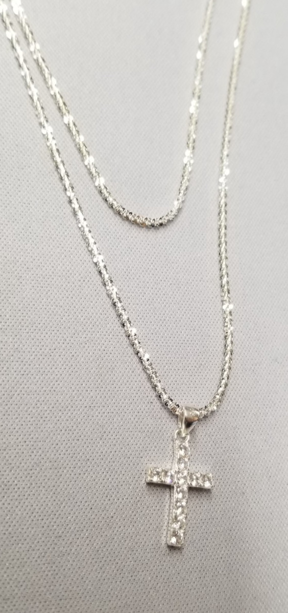 Sterling Silver Margarita Twisted Chain Layered Cross Necklace 15″-17″+2″
