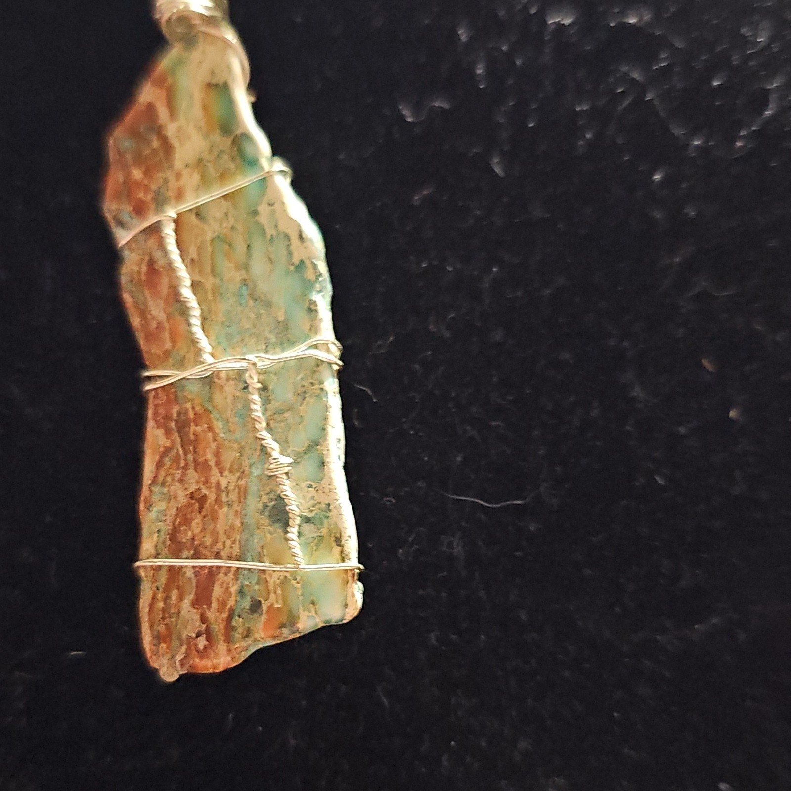 Handmade Wire Wrapped Freeform Stone Pendant Charm Cord Necklace Brown/Green