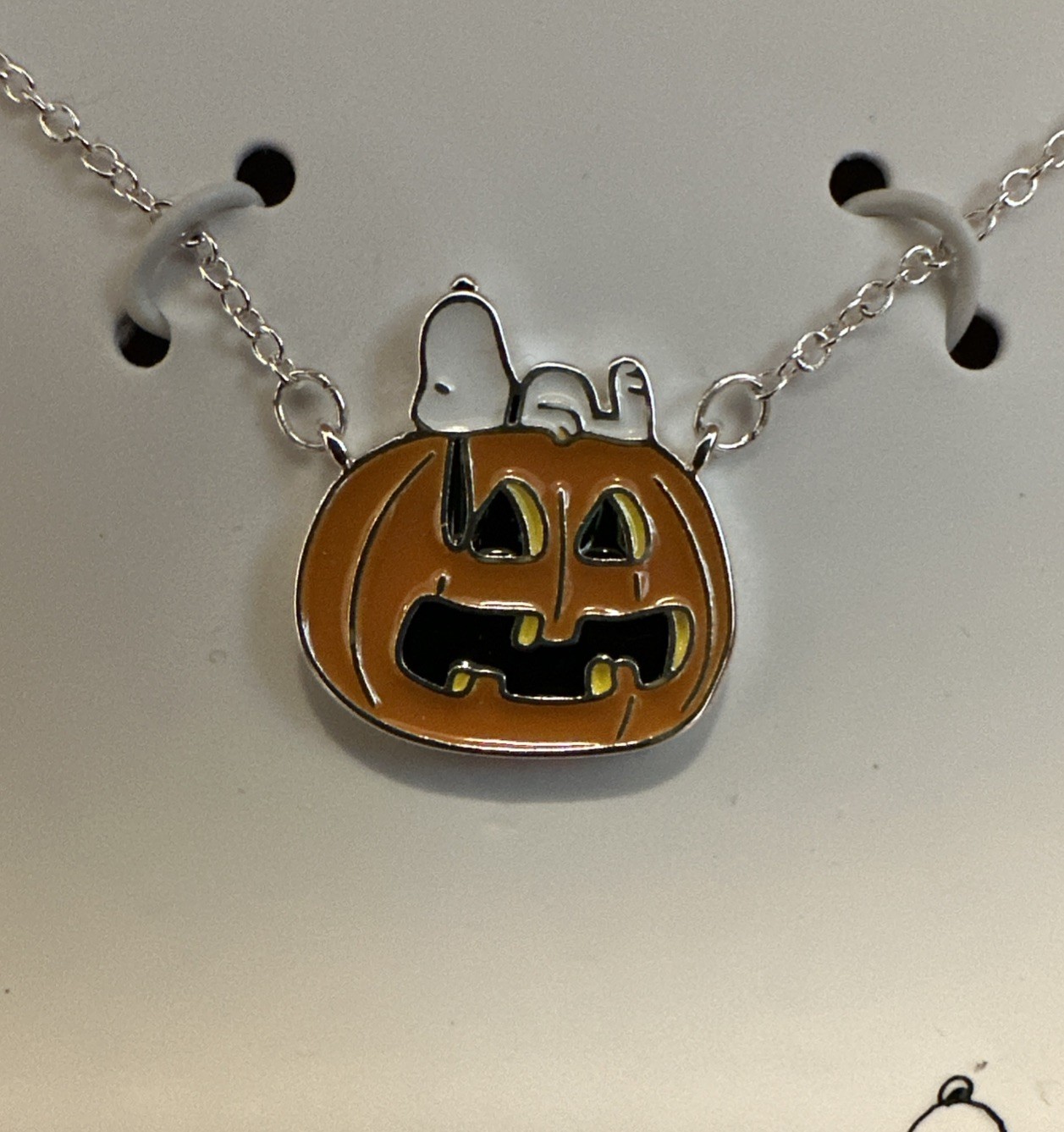 Peanuts Snoopy Halloween Fine Silver Plated Pumpkin, Jack-o-Lantern Necklace NEW