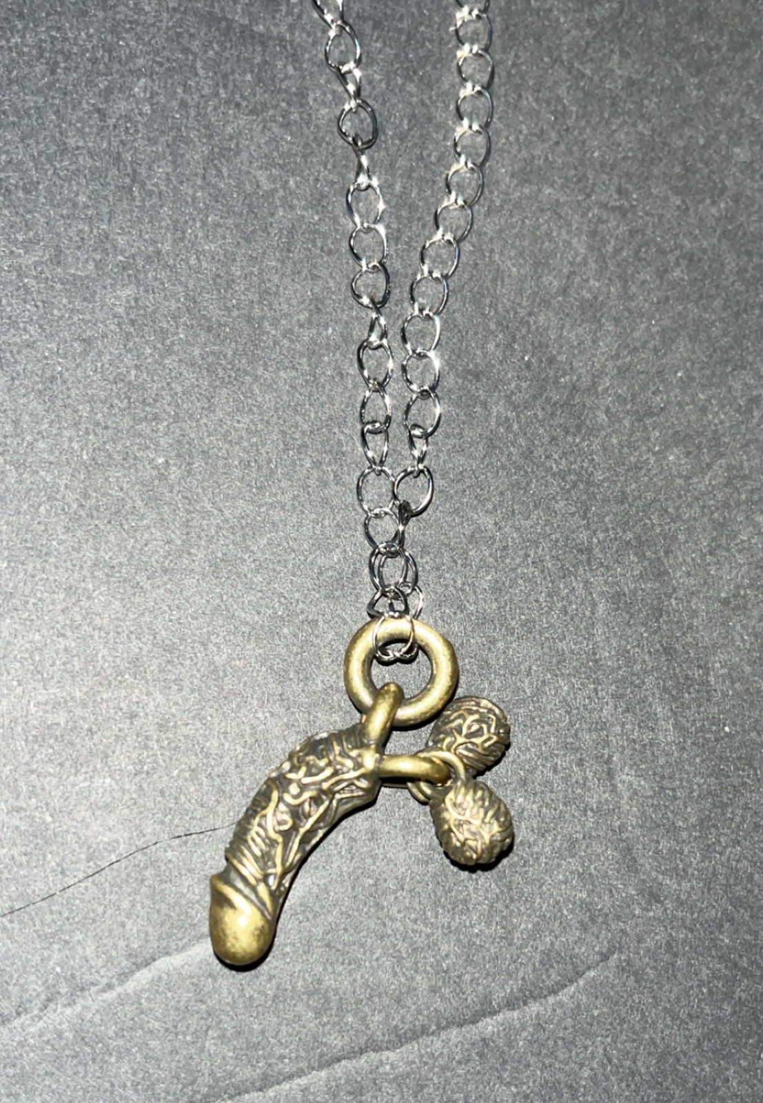 Male Genitalia Reproductive Organ Brass Pendant on 18″ chain necklace OOAK
