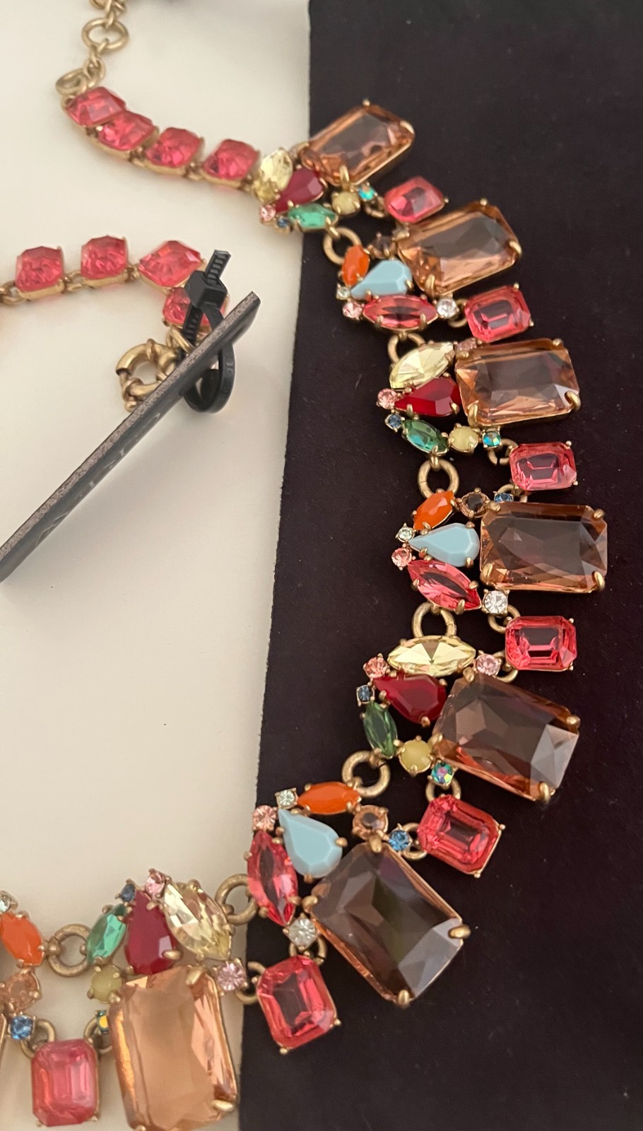 NWT J Crew Stunning Cluster drop Rhinestone Statement Necklace Blue Pink Gold