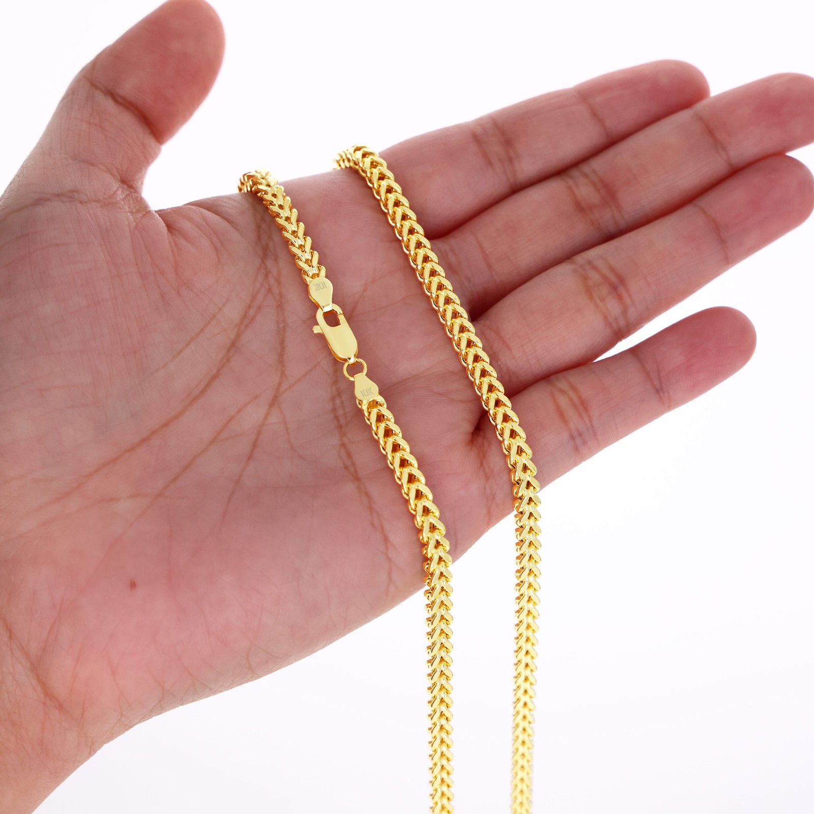10K Yellow Gold 1.5mm-6mm Franco Square Box Chain Necklace Mens Womens 16″- 30″