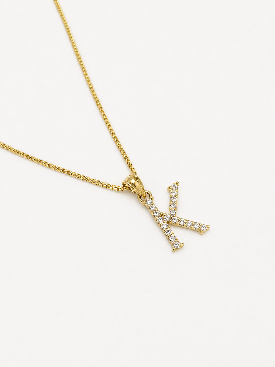 10K Gold Solid Franco Chain K Initial CZ Stone Pendant Set 1mm 16 18 20 22 Women
