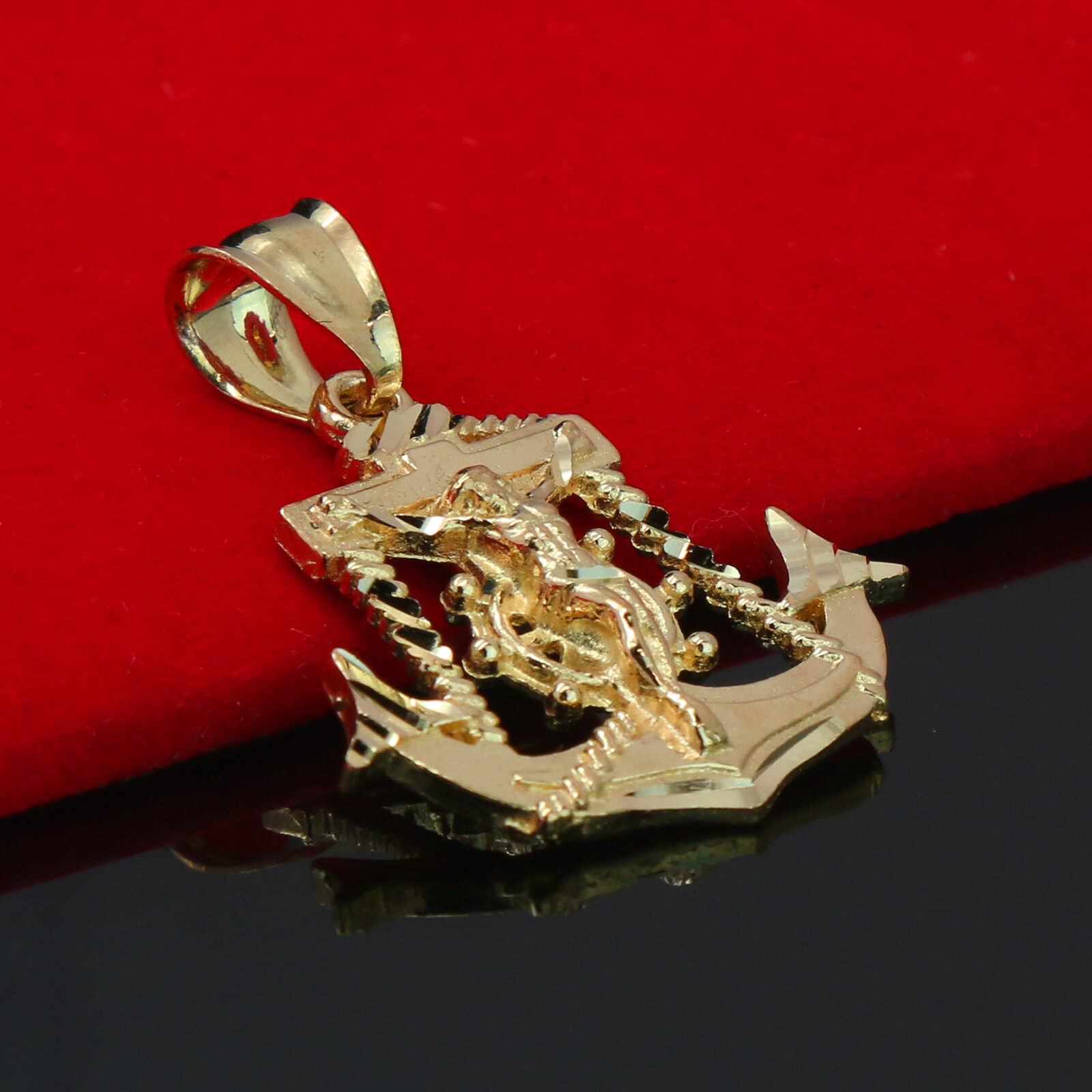 Jesus Anchor 14k Gold Plated Brass Pendant 5mm 24″ Figaro Necklace Choker Chain