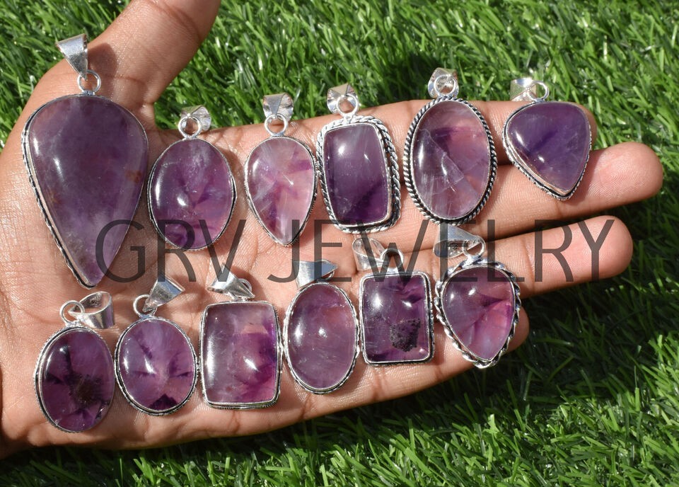 1-500 Pcs Natural Amethyst Pendant Wholesale Lot Bulk: Silver Plated WH-15