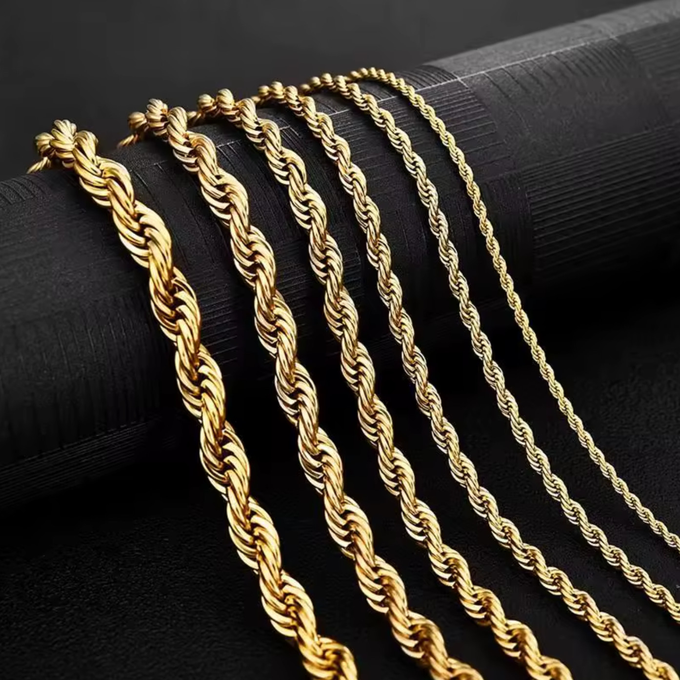 18k Gold Plated Copper Rope Chain COSTUME NECKLACE 3mm-6mm 18-24″ Men Women