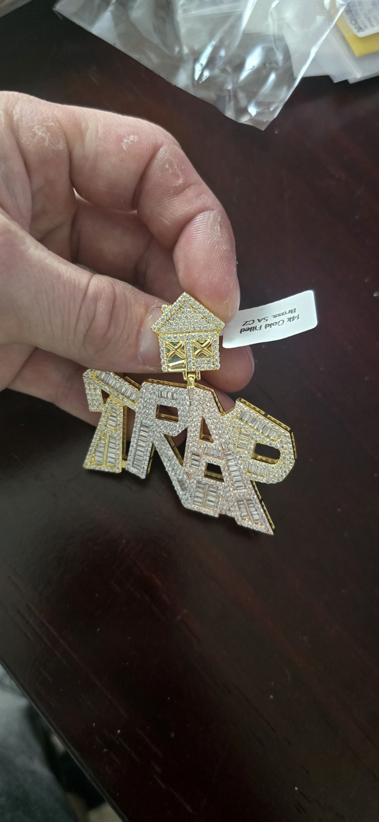 14k Gold Filled TRAP HOUSE Pendant Iced Pavé SIMULATED 5A CZ Baguette Hip Hop