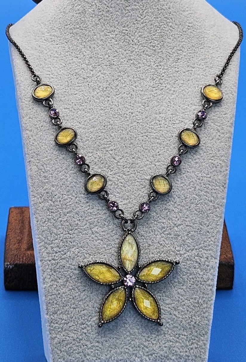 Park Lane Ashley Necklace Yellow Flowers/Pink Accents Rhinestones