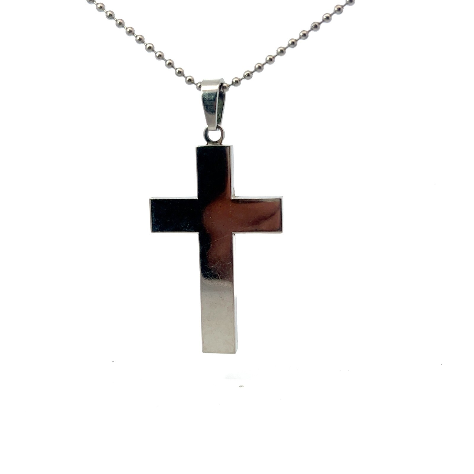 SHR Stainless & Faceted Tungsten Inlay 2 3/4″ x 1 3/8″ Cross Necklace 22″
