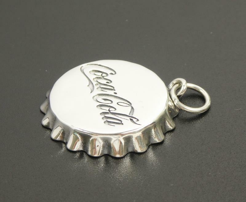 Shiny Polished 925 Sterling Silver Coca Cola Bottle Cap Round Pendant Fun!