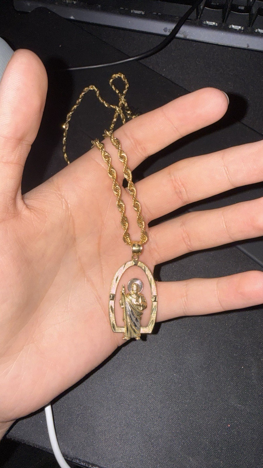10k Yellow Gold Religious San Judas Pendant With slight bend at top by bail