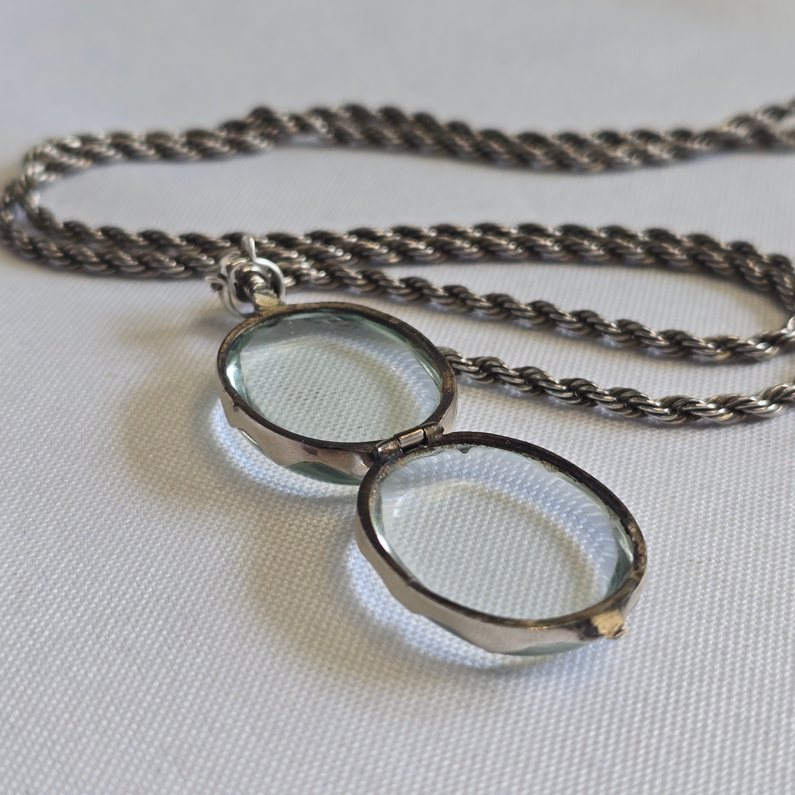 Sterling Silver Glass Locket Necklace 31.14g Fine Jewelry 24″ Rope Chain *READ*