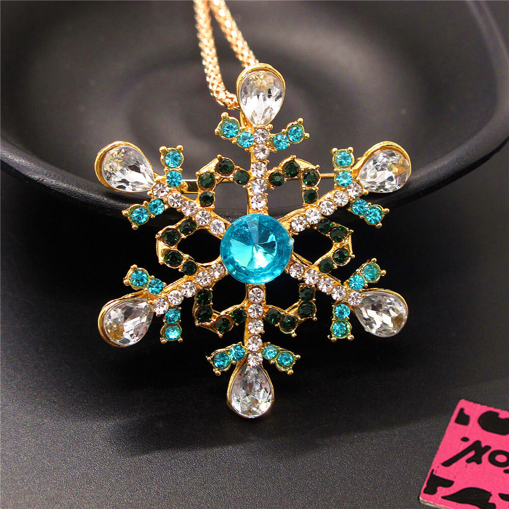 Fashion Women Rhinestone Blue Christmas Snowflakes Pendant Chain Necklace