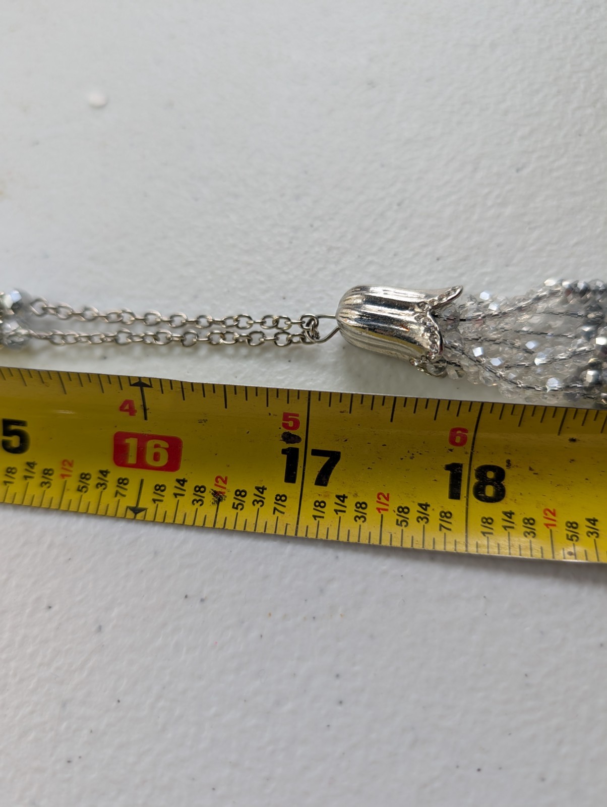 Long Silver Tone Necklace /w Tassel White Grey Black Ombre Beaded