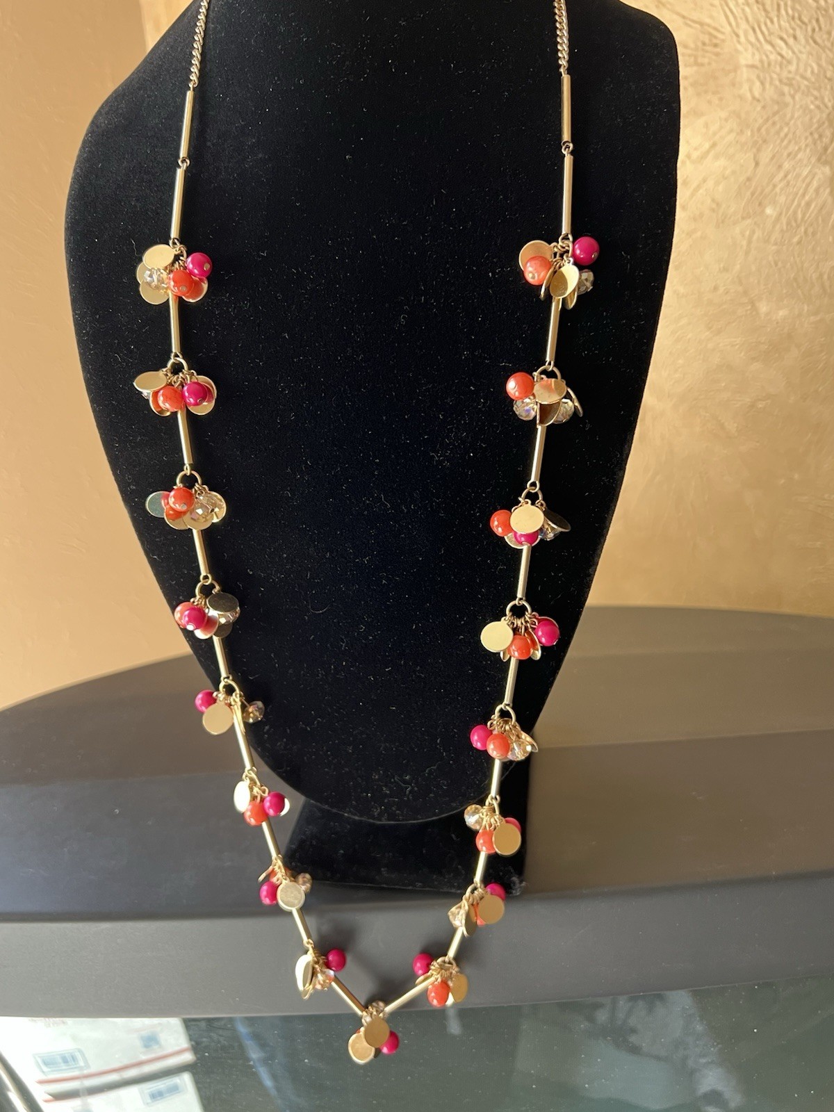 Vintage Designer Julia Golden Orange And Dark Pink Necklace