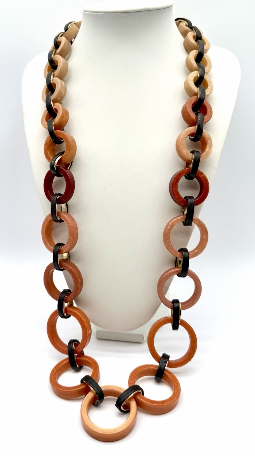 CHICOS Warm Tones Marbled Swirled Lucite & Faux Leather Chunky Links