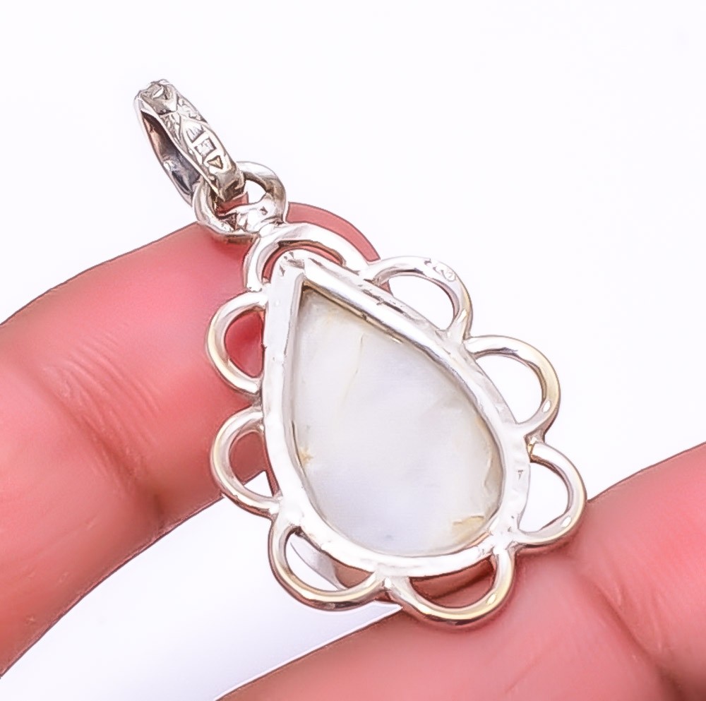 Natural Rainbow Moonstone – Bihar Gemstone 925 Silver Plated Pendant 1.76″ M1