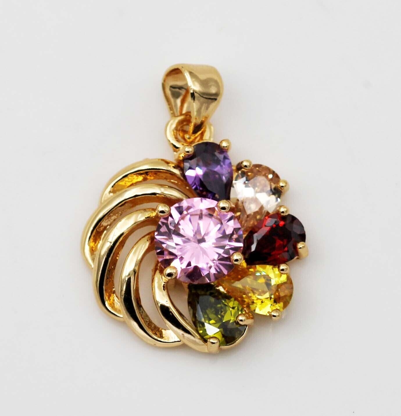 18K Yellow Gold Filled Multicolor Teardrop & Round CZ Windmill Pendant Necklace
