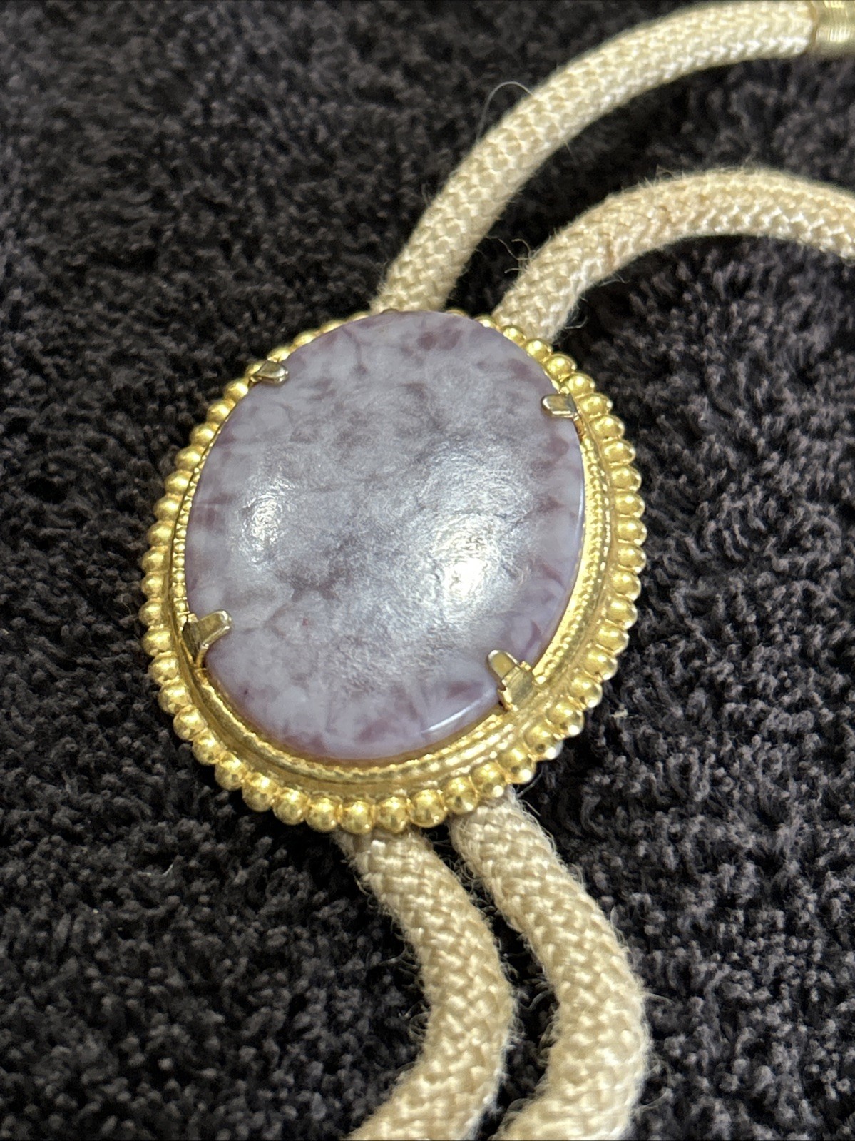 Polished Agate Gemstone Bolo Tie 18″ Woven Nylon Gold Tone Tips
