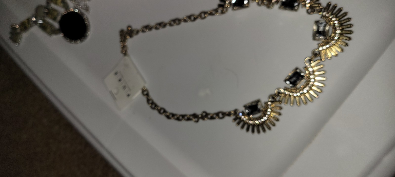 PURÉ Gold Tone Statement Bib Necklace Clear Crystal Rhinestones Lobster Clasp
