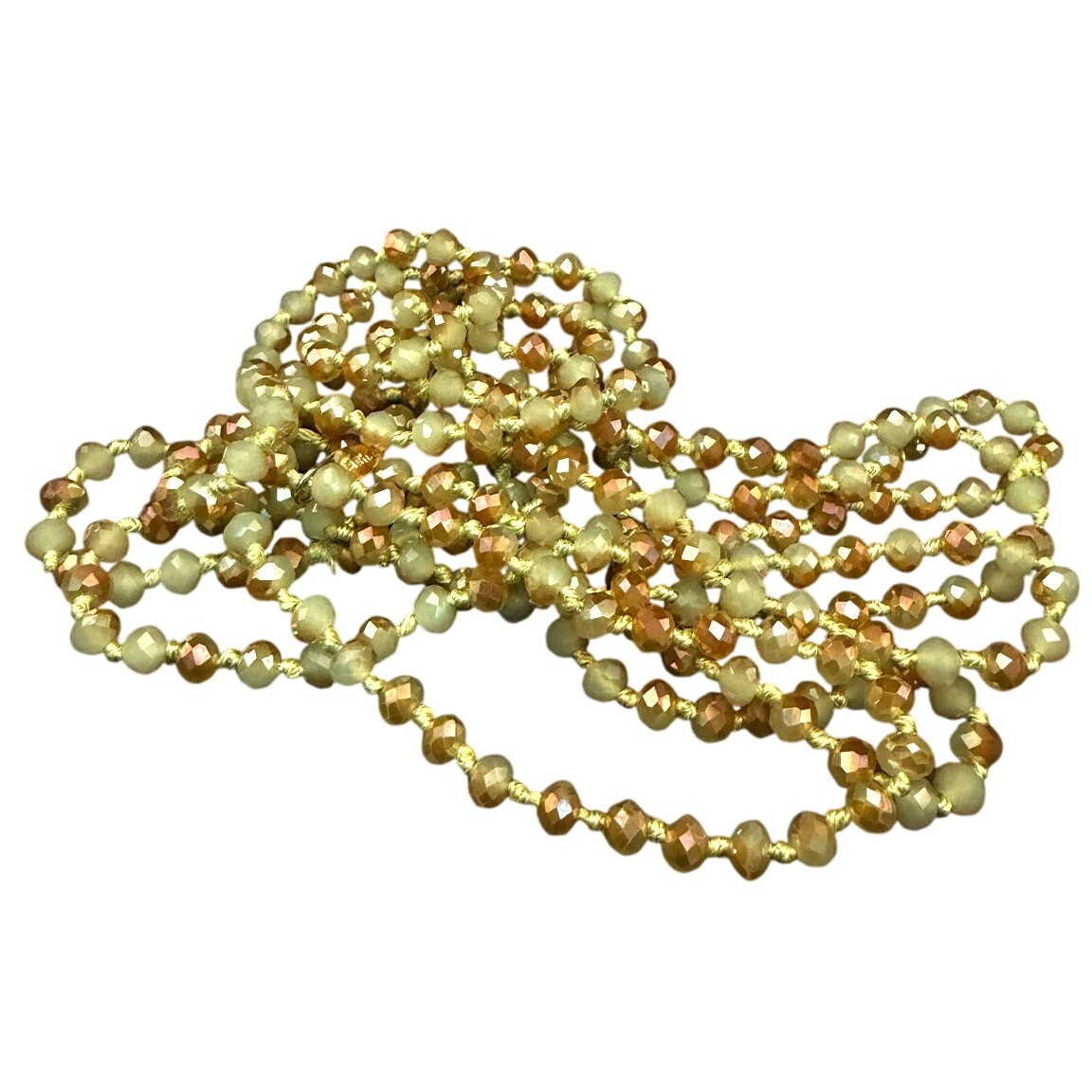 Natasha Green and Orange Bi-color Faceted Crystal Beaded Necklace 36″ Extra Long