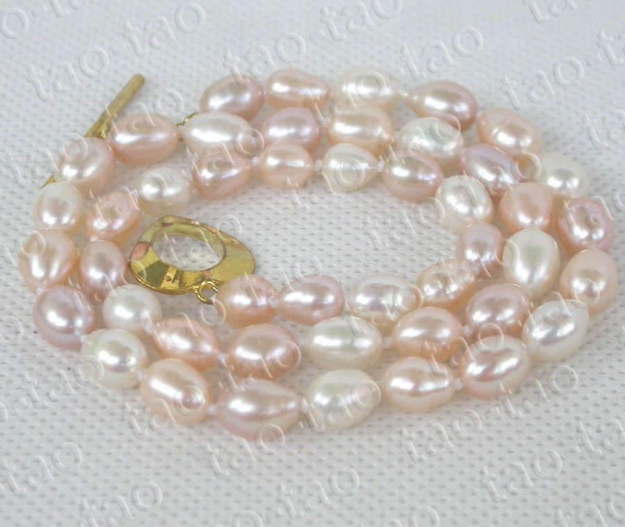 natural 17″ 9mm Baroque rice Multicolor freshwater pearl necklace c1947v