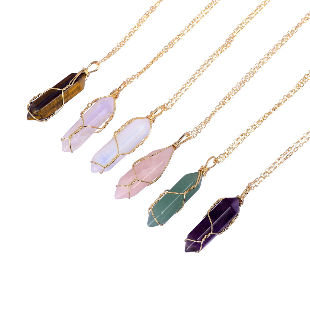 Natural Quartz Crystal Point Chakra Healing Gemstone Pendant Necklace Stone Gift