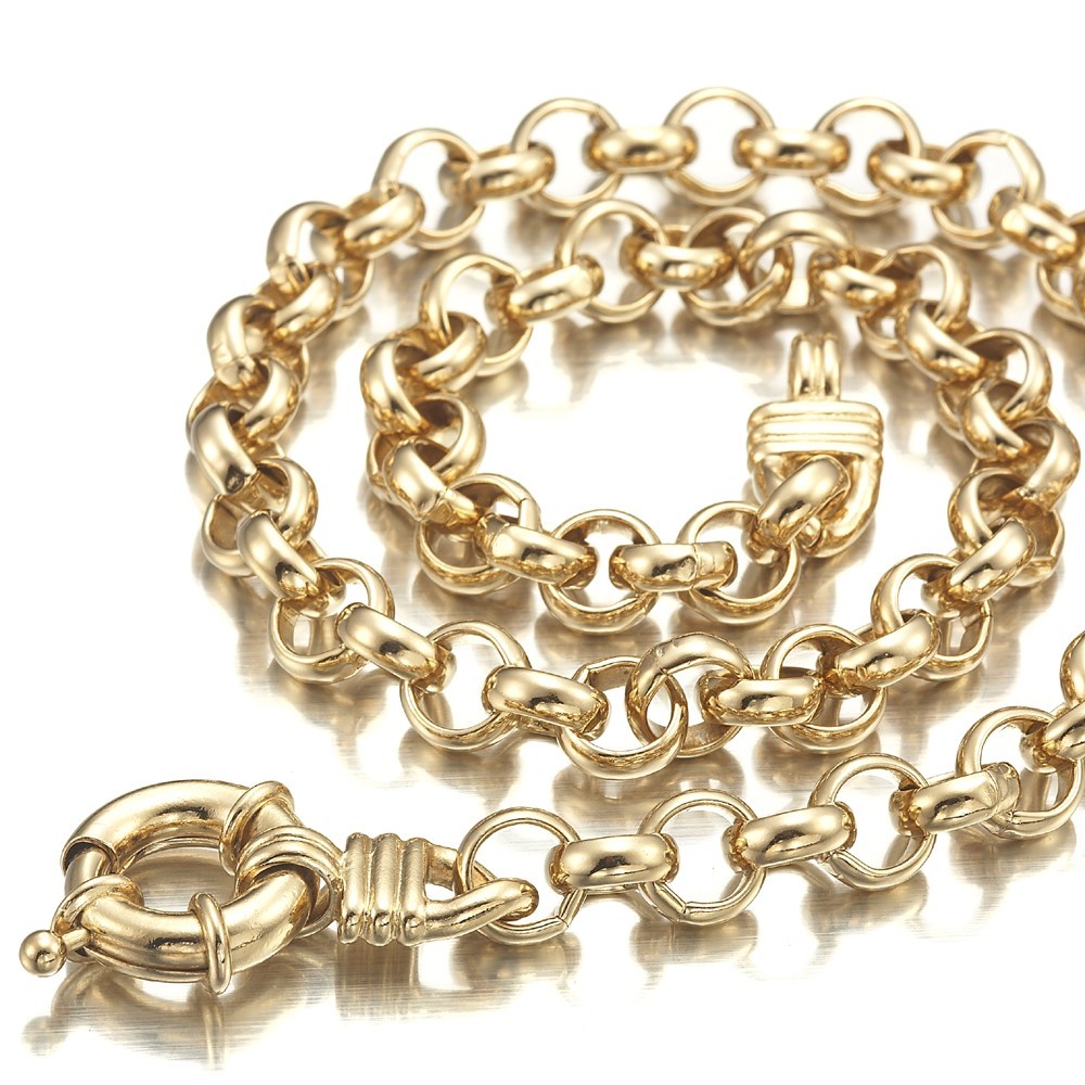 18K GL Solid Thick Belcher Yellow Gold Necklace & Antique Style Lifebuoy Clasp
