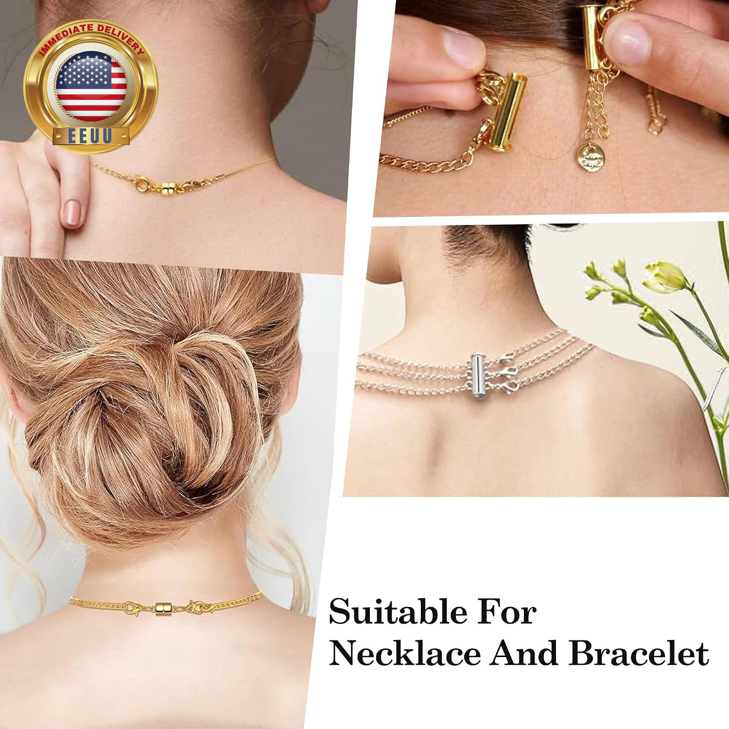 Magnetic Necklace Clasp and Chain Extender for Layering, Gold and Silver Jewelry