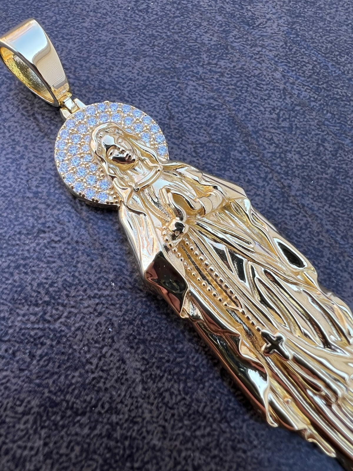 Real MOISSANITE 925 Silver 14k Gold Plated Virgin Mary Pendant Iced Necklace