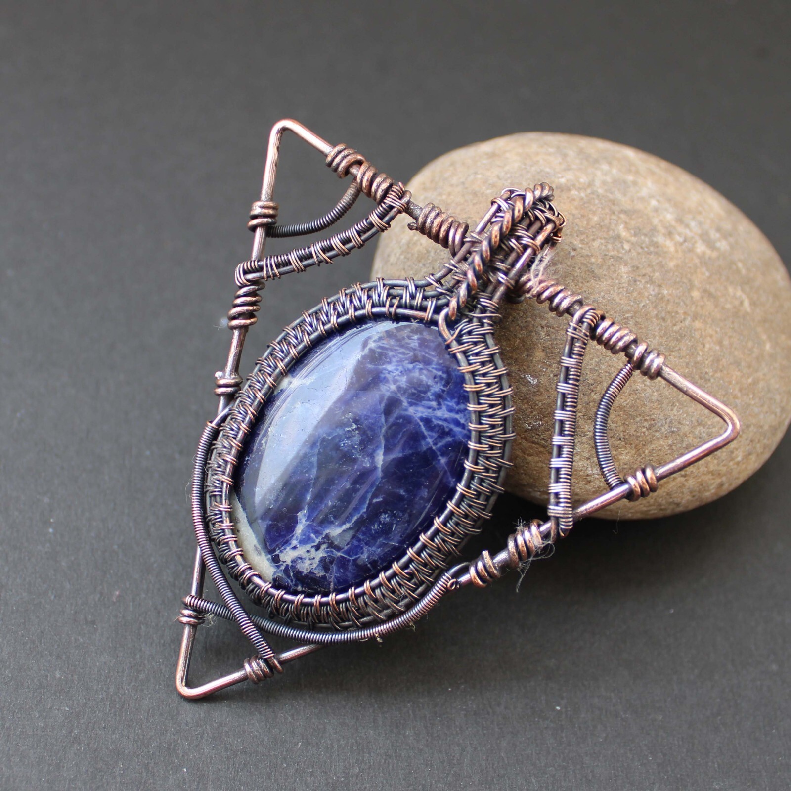 Sodalite Gemstone Pendant Copper Wire Wrapped Pendant Handmade Wire Wrap Jewelry