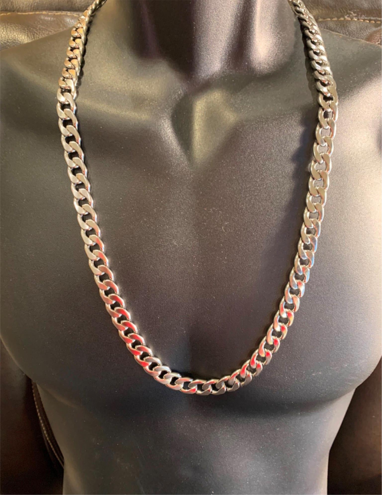 42 INCH MENS 12 MM STAINLESS STEEL SILVER PLATED CUBAN CURB CHAIN- USA SELLER