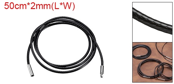 2mm Black Leather Necklace Cord Braided Wax Rope Chain Length 20 Inch