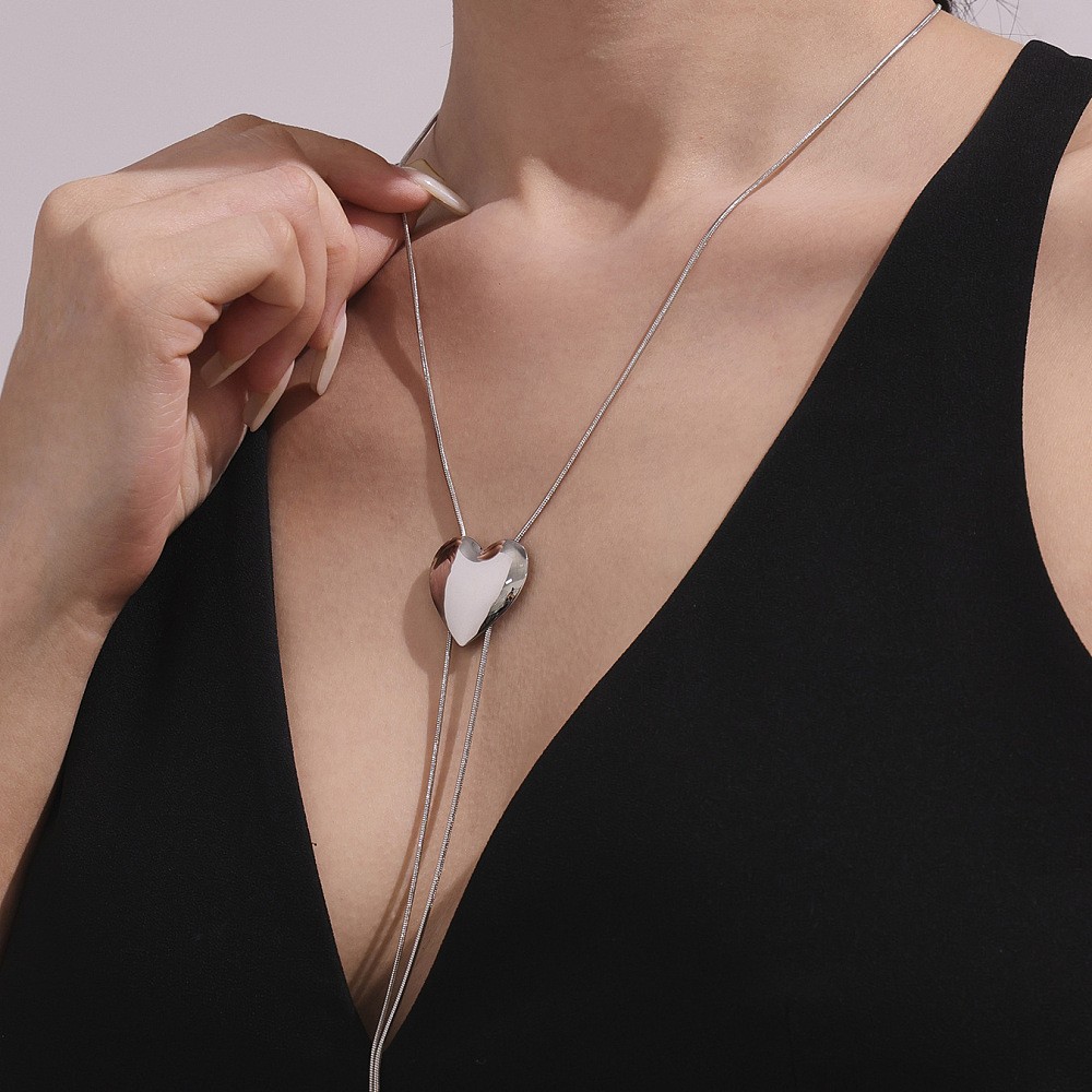 Necklace Stainless Steel Heart Adjustable Silver 32.44 in Women Lariat N133