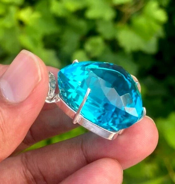 85 CT+ Flawless Aqua Blue Aquamarine Pendant Solid 925 Sterling Silver Plated