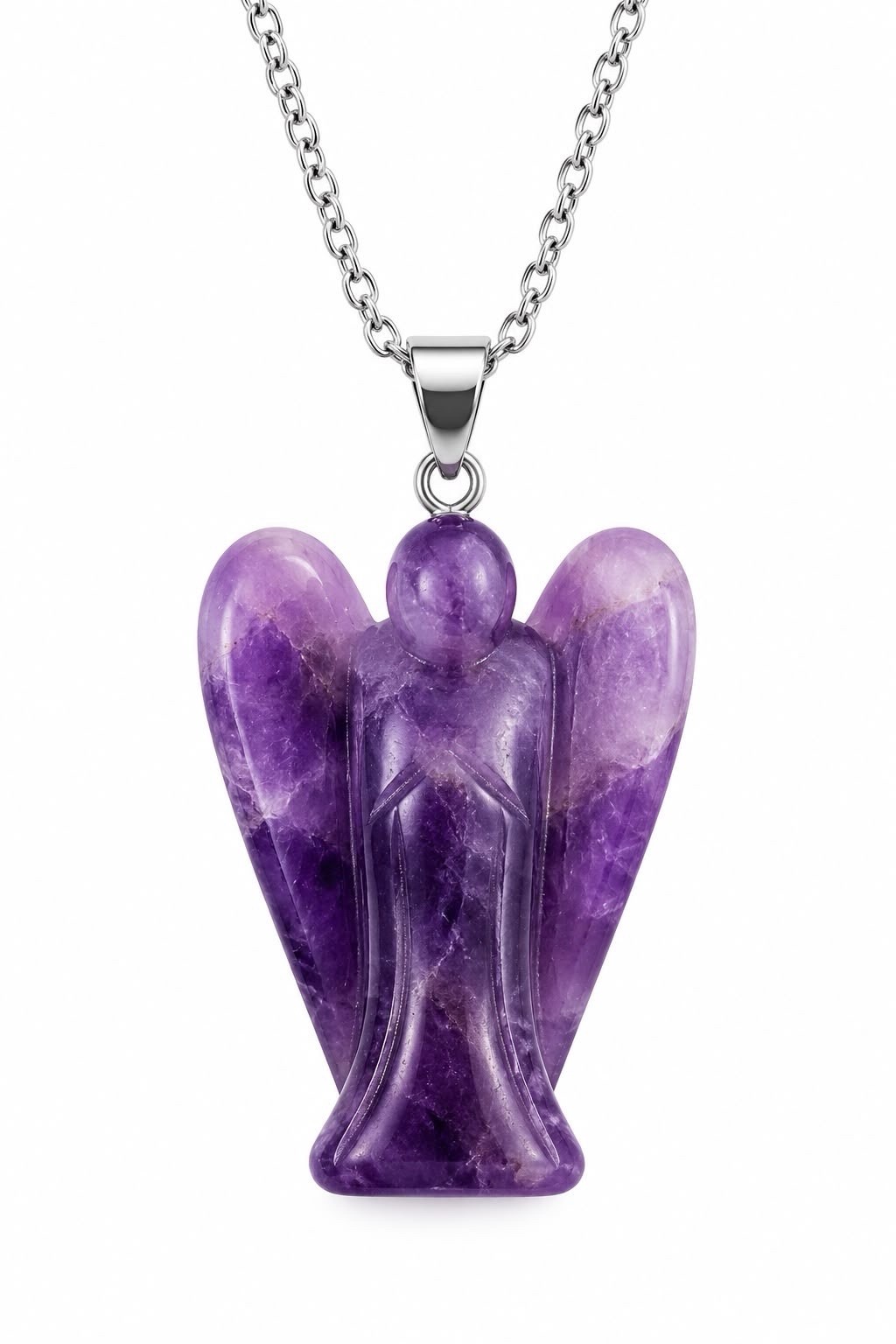 Amethyst Purple Angel Pendant Necklace Silver Plated Cable Chain Adjustable