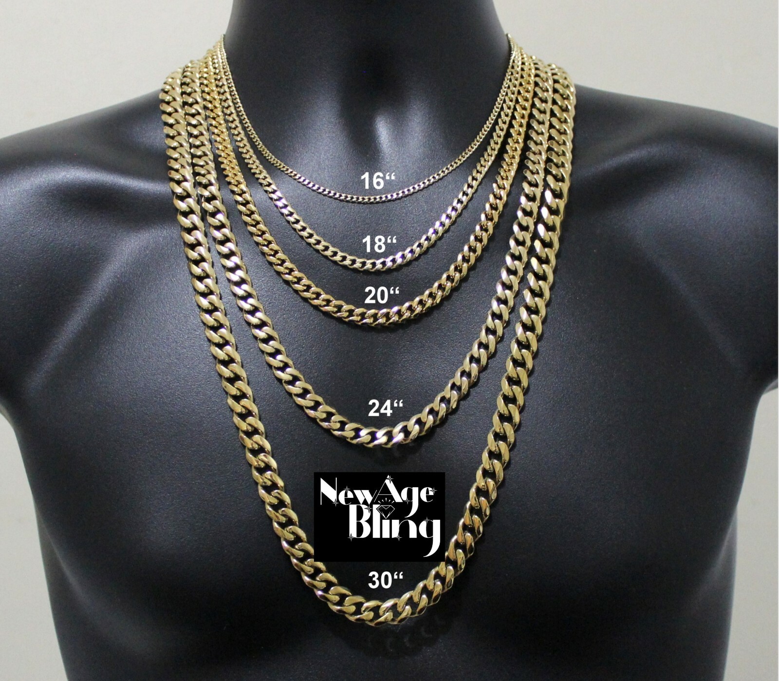Stainless Steel Cuban Curb Chain Gold Plated Mens Necklace 3/4/5/7/9/11mm
