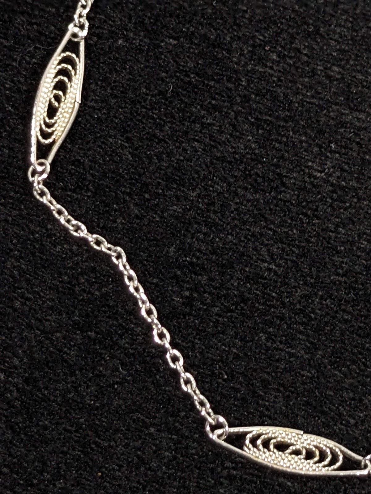 Vintage Napier Silver Tone Open Work Oval Station Chain Choker Necklace 15 in