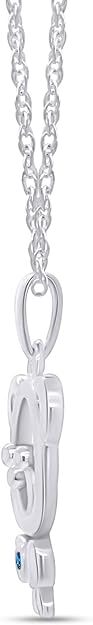 Teddy Bear Pendant 18″ Necklace 925 Sterling Silver Simulated Blue Topaz