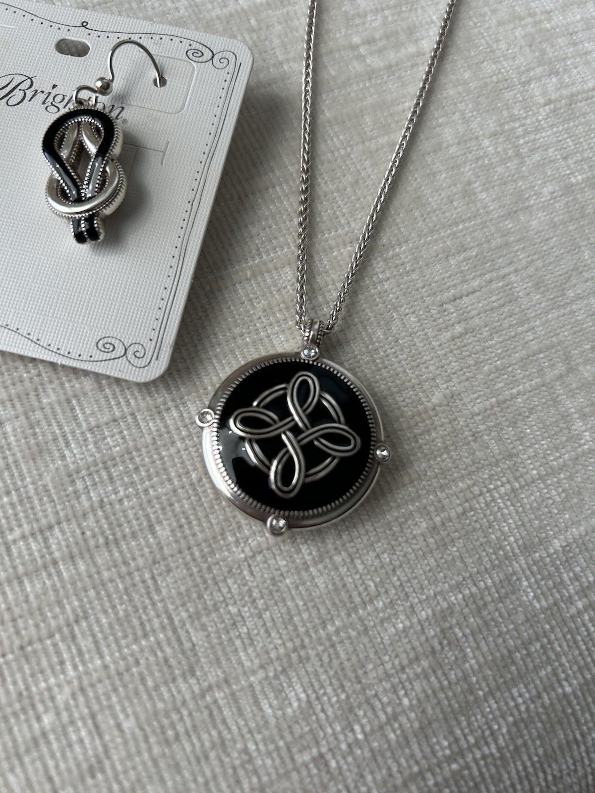 Brighton Interlok Noir Necklace & Harmony Black French Wire Earrings Set NWT 🖤